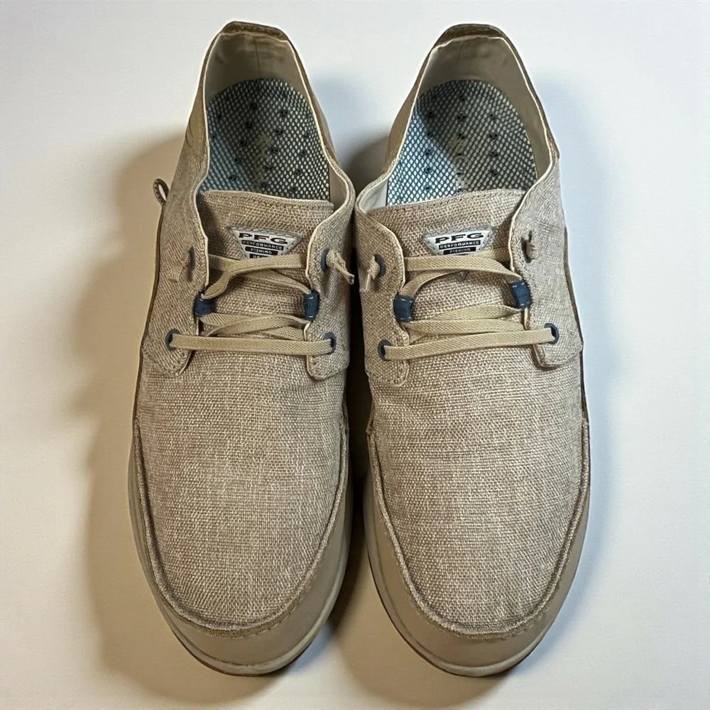 Columbia PFG Techlite Boat Shoes Men’s 12 Tan Linen Omni-Shield Fishing Casual